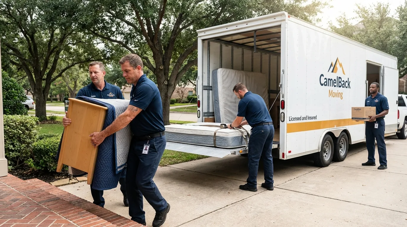 Crew loading residential truck for cross-state move from Bristol, RI
