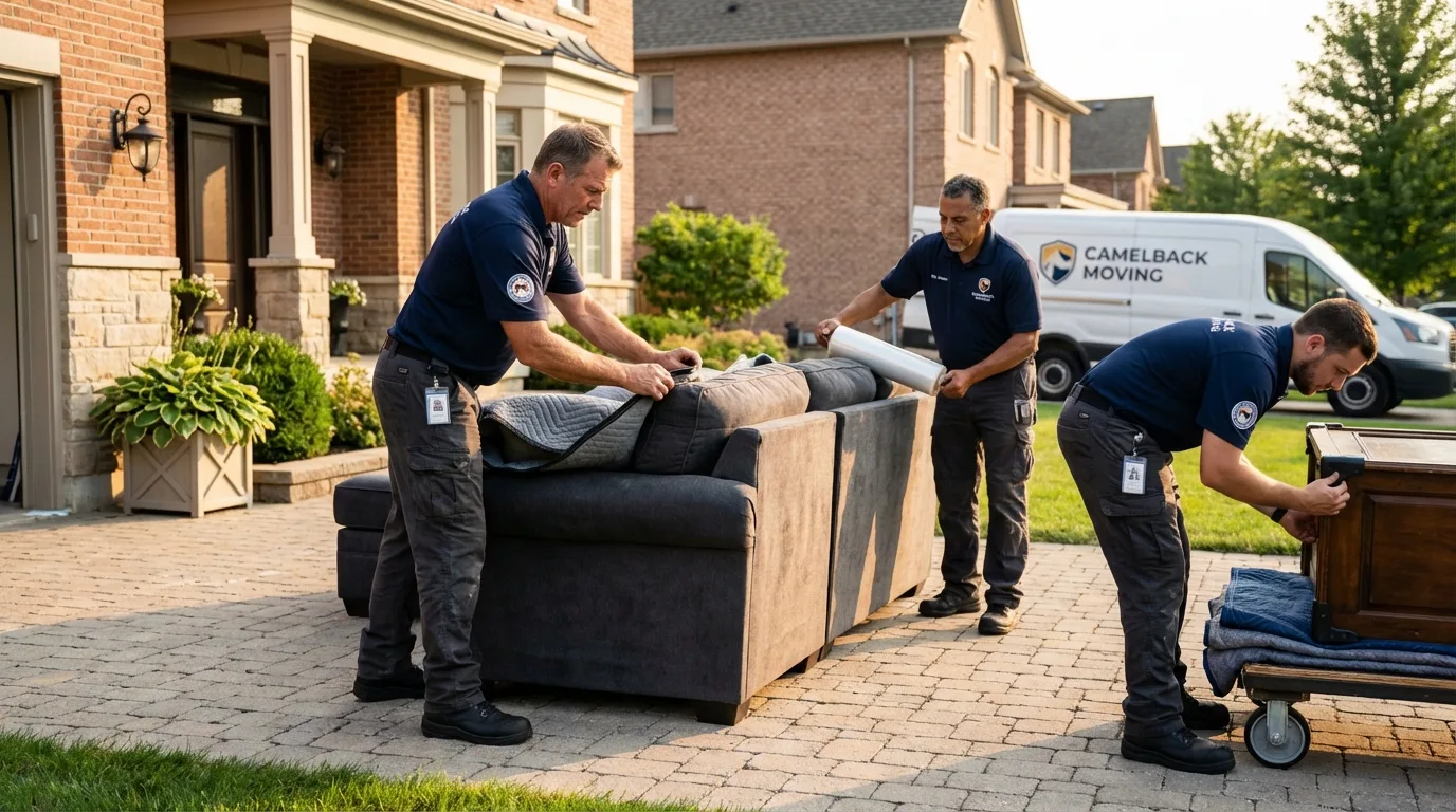 Large estate moving crew wrapping furniture in Bristol, RI